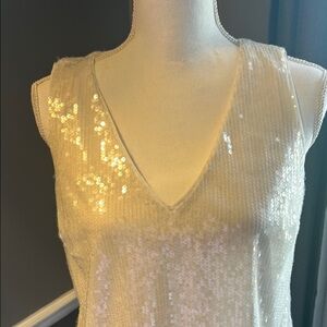 Nine West Sequin Tank Top - Cream